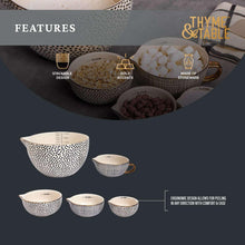 Ceramic bowls set with black dot pattern and gold accent handles