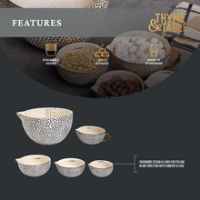 5-piece ceramic mixing and measuring bowls with black dot pattern, assorted sizes