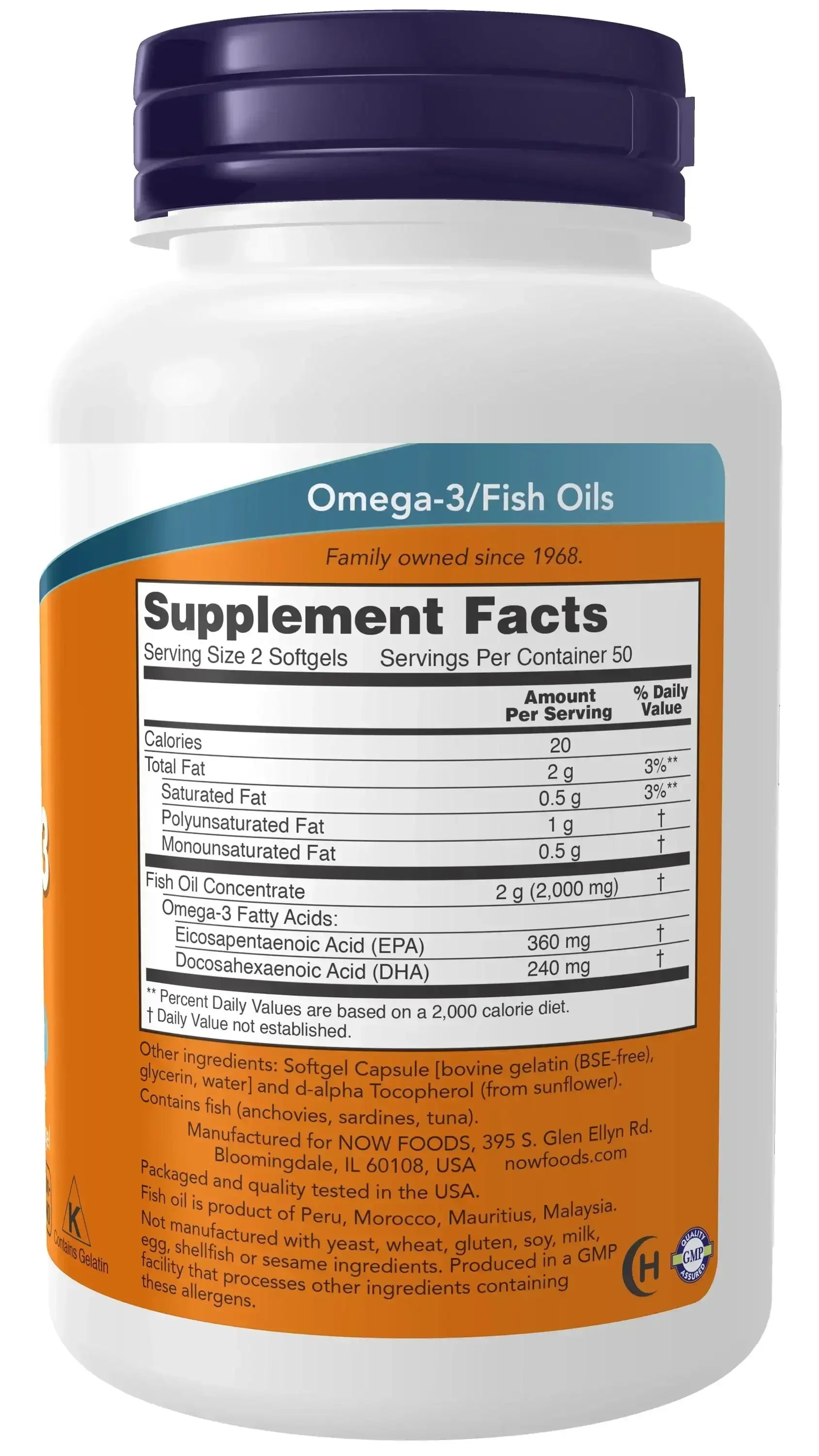 NOW Foods, Omega-3 Fish Oil, 1,000 mg, 180 EPA - 120 DHA