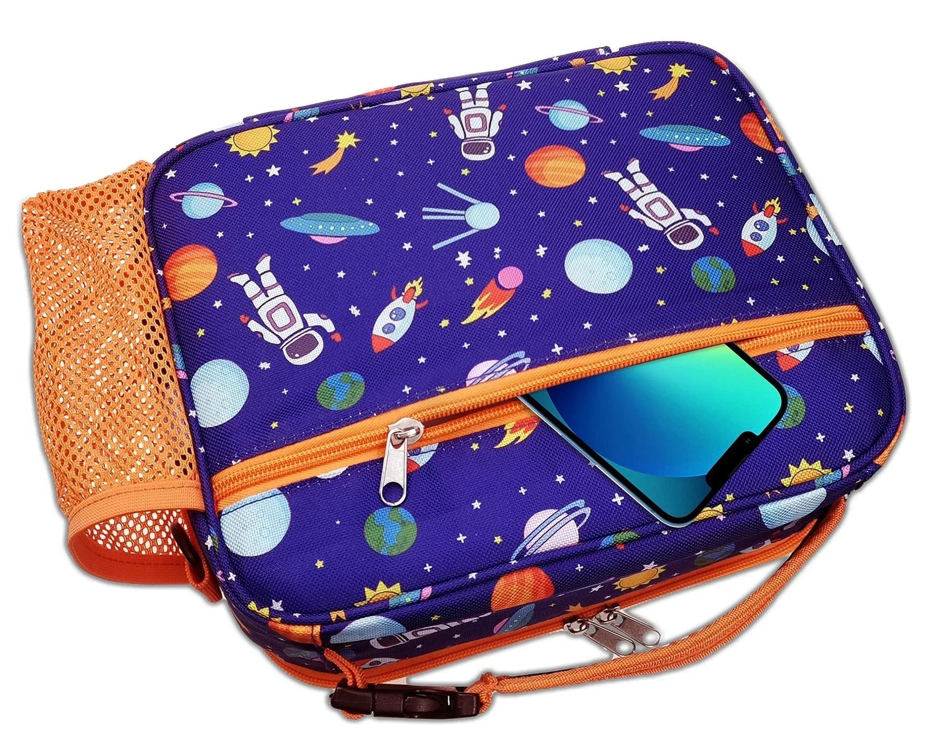 ComfiTime Lunch Bag for Kids – Insulated Lunch Box for Girls and Boys, Cute Reusable Cooler Bag with Zipper Pockets, Bottle Holder, Padded Handles and Shoulder Strap (Blue Camouflage)