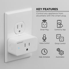 Merkury Smart Wi-Fi Plug - Smart Outlet Compatible with Alexa & Google, White (3-Pack)