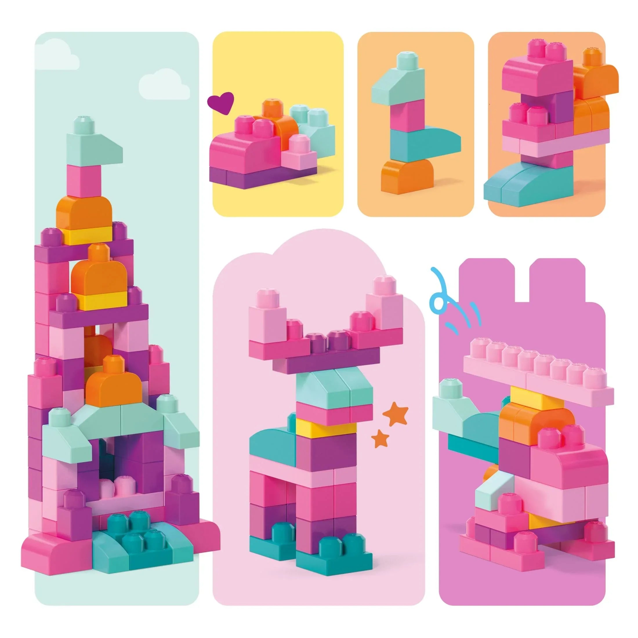 MEGA BLOKS Fisher-Price Toy Blocks Big Building Bag with Storage (80 Pieces) for Toddler, Pink - USA MEGA SHOP
