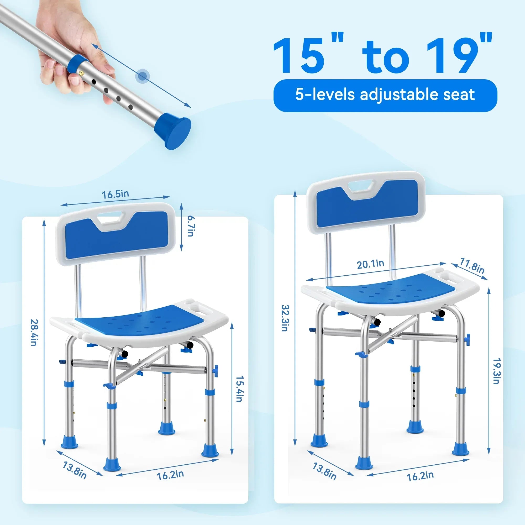 KEKOY Shower Chair with Back 500lb, Height Adjustable Bath Chair for Shower, Heavy Duty Bath Stool for Tub for Elderly, Senior, Handicap, Tool-Free Assembly