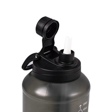 Water bottle lid with straw and chug cap, translucent dark bottle top detail