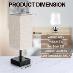 Walchoice Touch Control Table Lamp for Bedroom, 3-Way Dimmable Desk Lamp with USB A+C Charging Ports & 2-Prong AC Outlets, Nightstand Lamp with Rectangular Flaxen Shade - USA MEGA SHOP