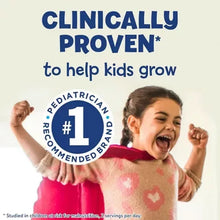 Clinically proven nutrition marketing with smiling child and Pediatrician brand badge