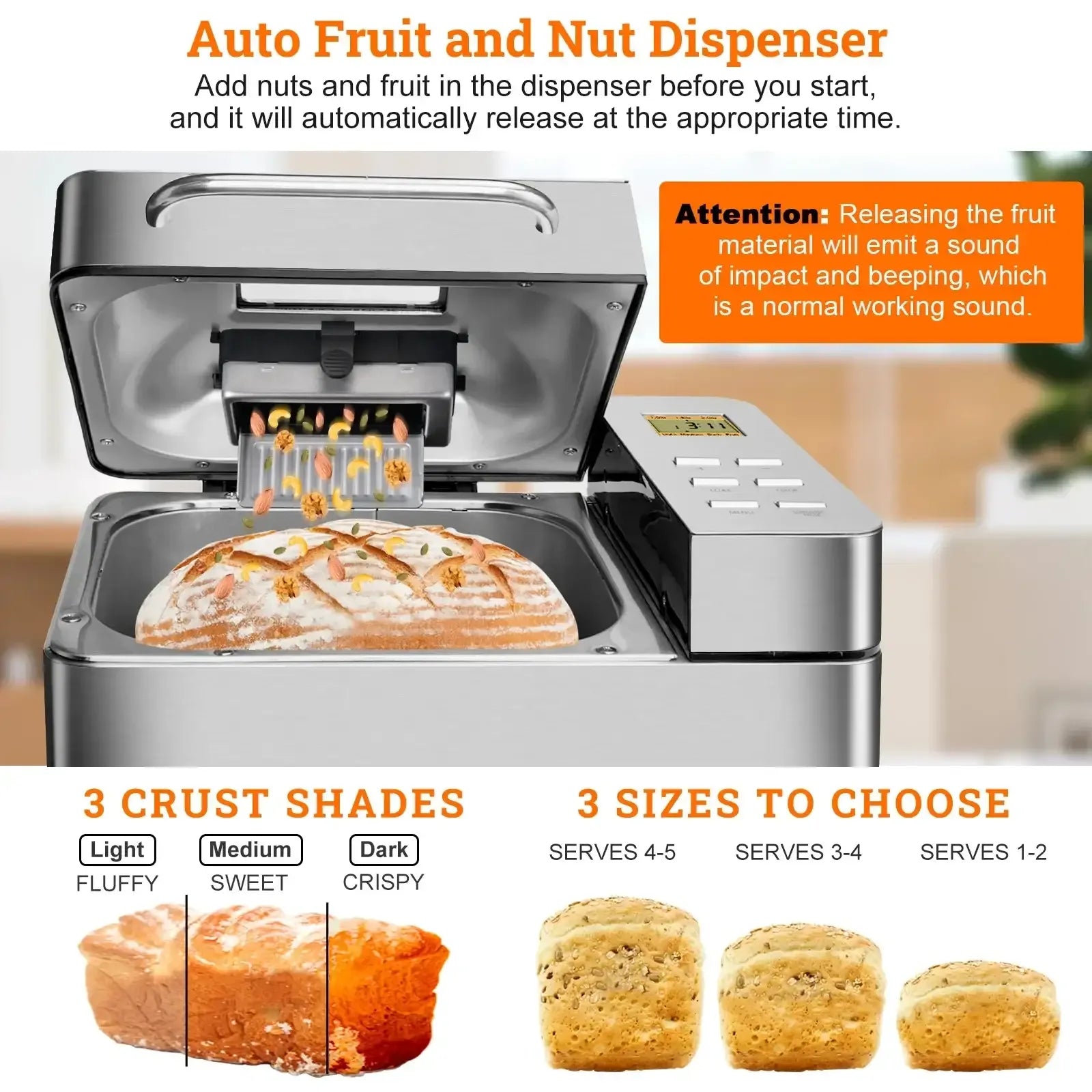 KBS 19-in-1 2LB Bread Maker Machine Fully Automatic LCD DisplayÔºåStainless Steel Model# 013 - USA MEGA SHOP