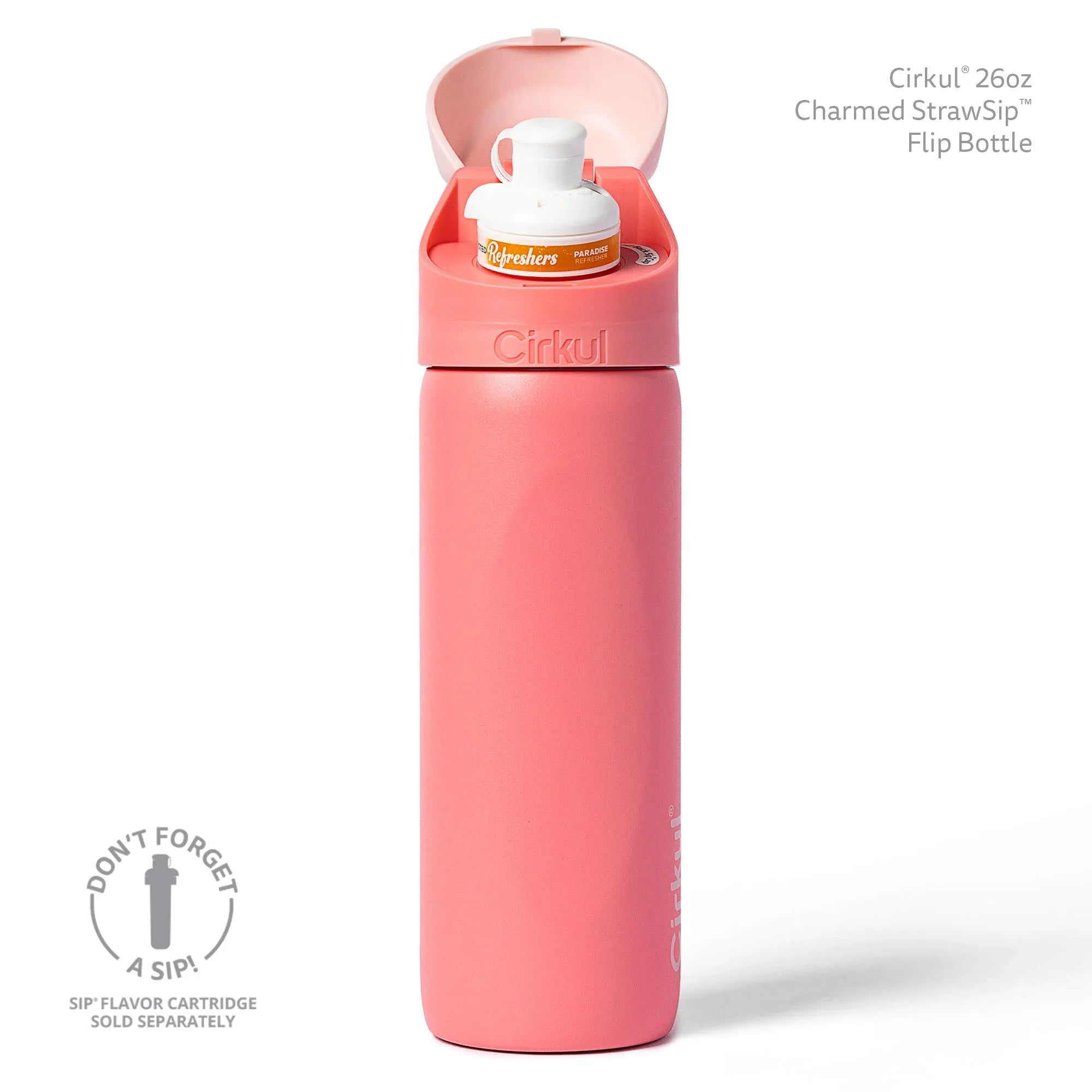 Cirkul 26oz StrawSip Flip Water Bottle, Stainless Steel, Double Wall Insulated, Charmed (Coral) - USA MEGA SHOP