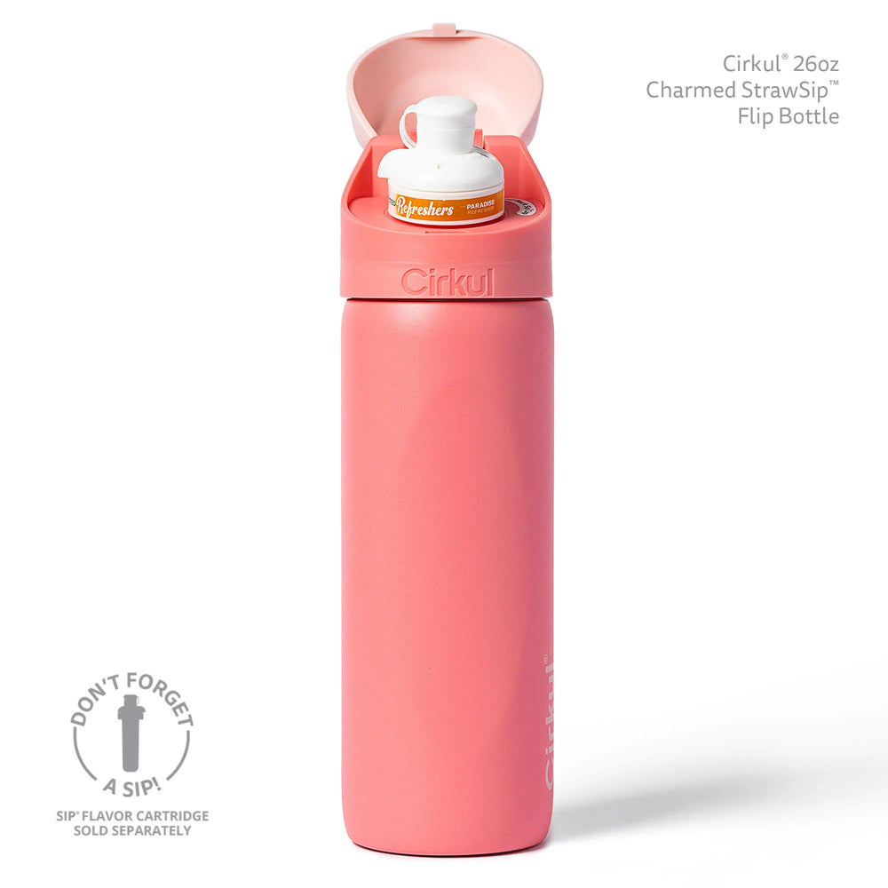 Cirkul 26oz StrawSip Flip Water Bottle, Stainless Steel, Double Wall Insulated, Charmed (Coral) - USA MEGA SHOP