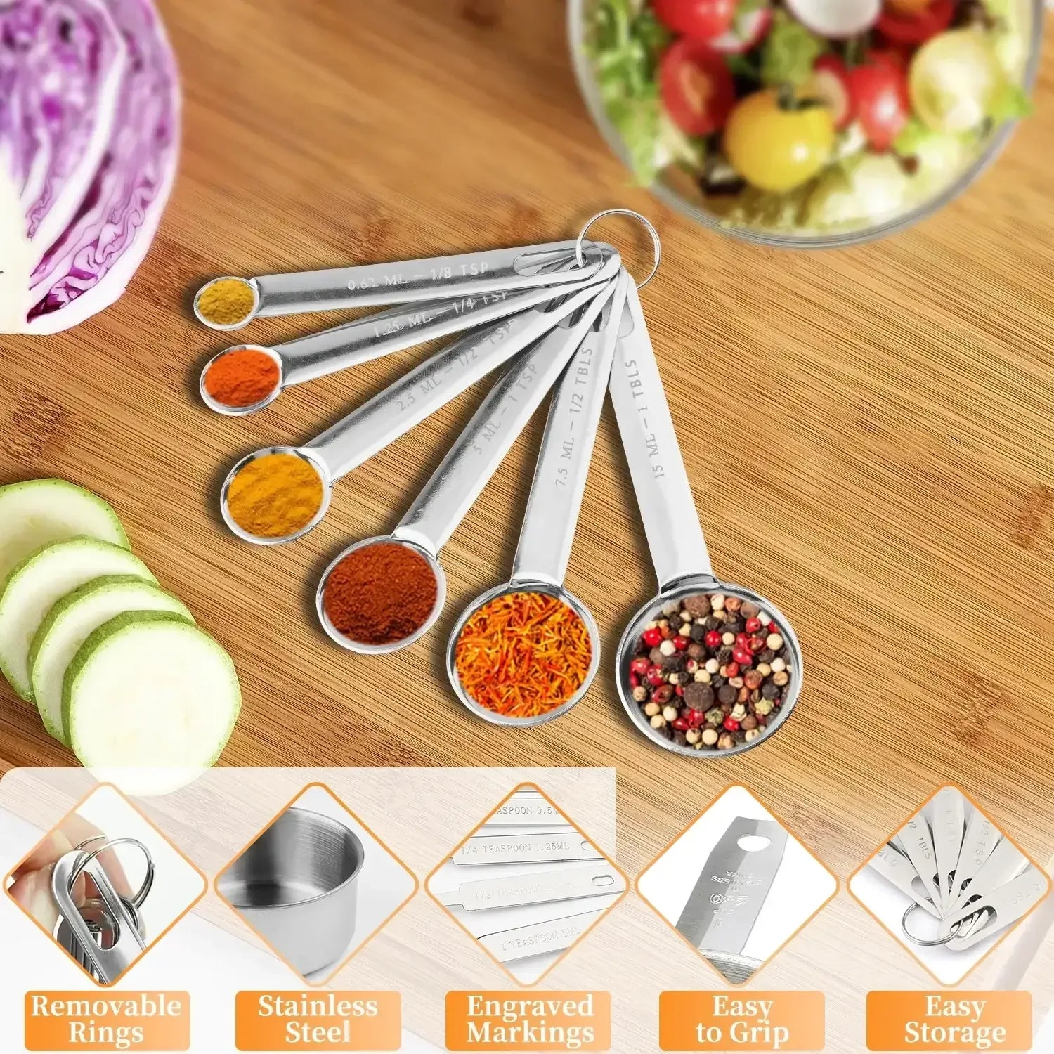 WEPSEN 18-Piece Stainless Steel Measuring Cups and Spoons Set,5 Stainless Steel Nesting Measuring Cups & 6 Spoons,1 Leveler & 5Mini Measuring Spoons,1Tbsp Coffee Scoop with Clip for Cooking & Baking - USA MEGA SHOP