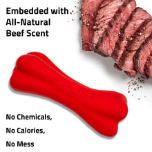 Red dog toy bone with embedded beef-scented pieces