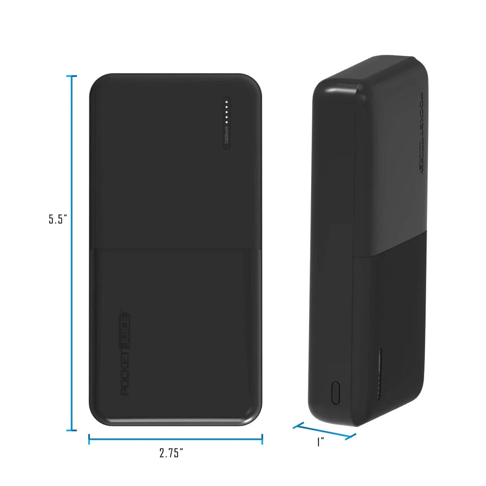 Pocket Juice Slim Pro 20,000mAh, Portable Power Bank and Charger with Dual USB Ports, Black - USA MEGA SHOP