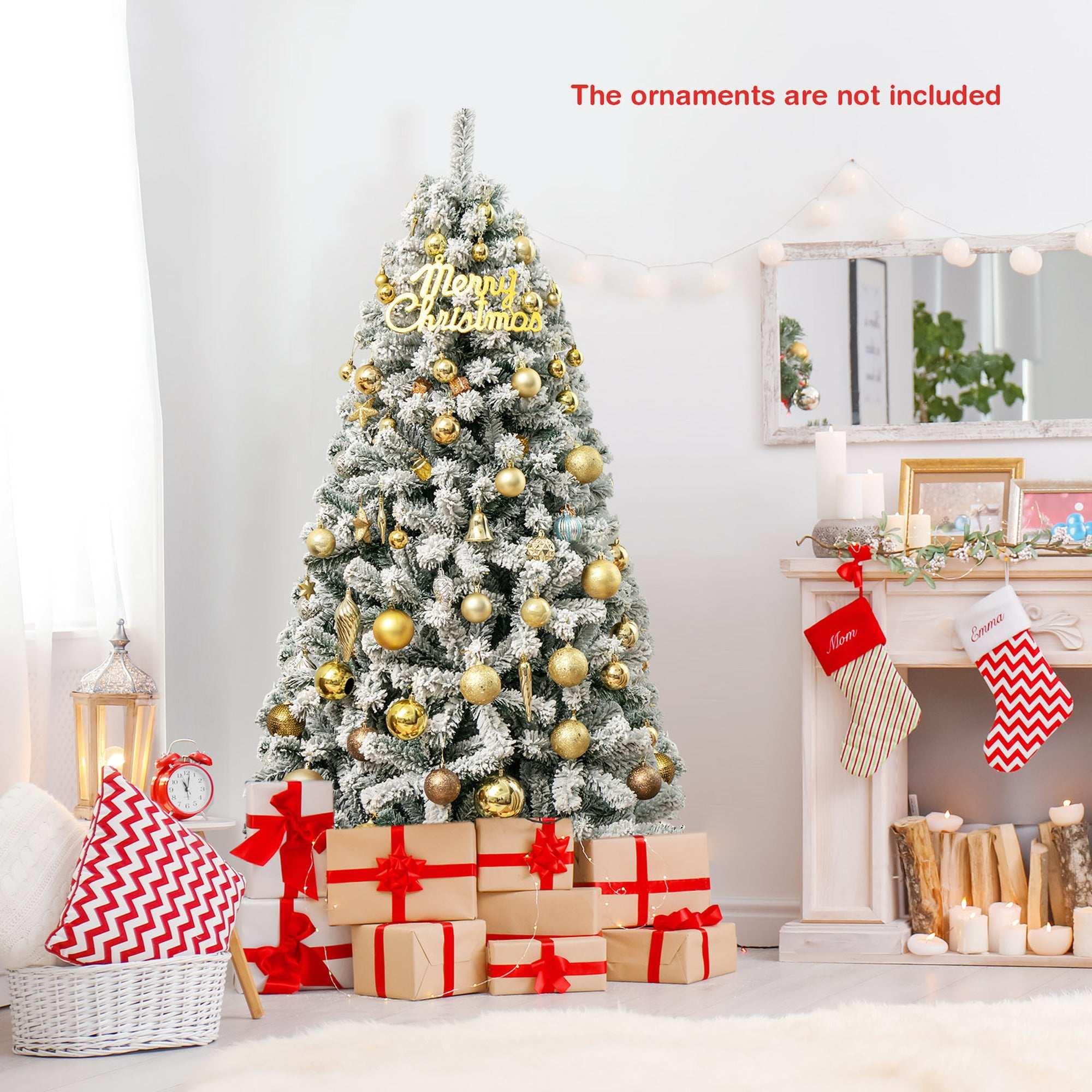 Costway CM22067 6 ft. Unlit Premium Snow Flocked Hinged Artificial Christmas Tree - USA MEGA SHOP