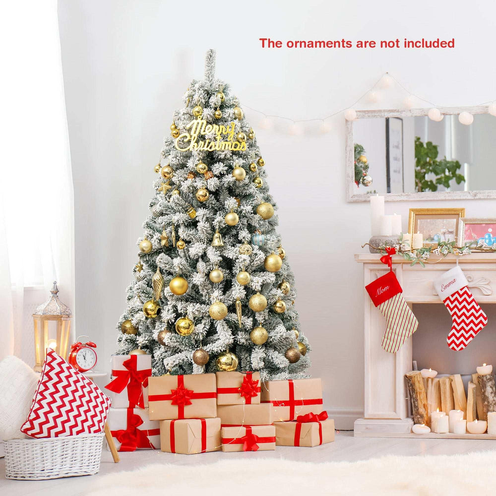 Costway CM22067 6 ft. Unlit Premium Snow Flocked Hinged Artificial Christmas Tree - USA MEGA SHOP