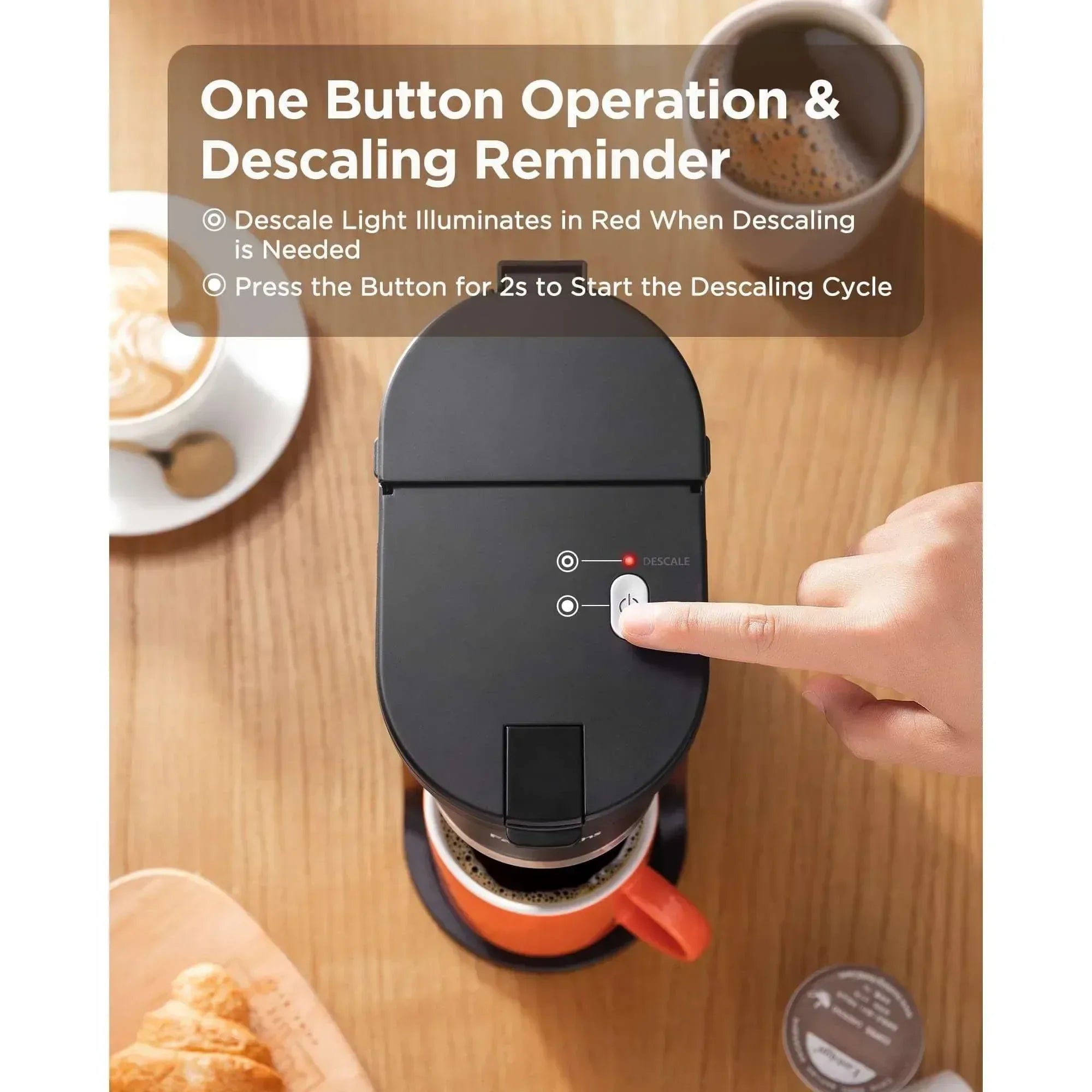 Sboly Mini Single Serve Coffee Maker, Instant Coffee Maker One Cup for K Cup & Ground Coffee, 6 to 12 oz Brew Sizes, Capsule Coffee Machine with Water Window and Descaling Reminder, Black