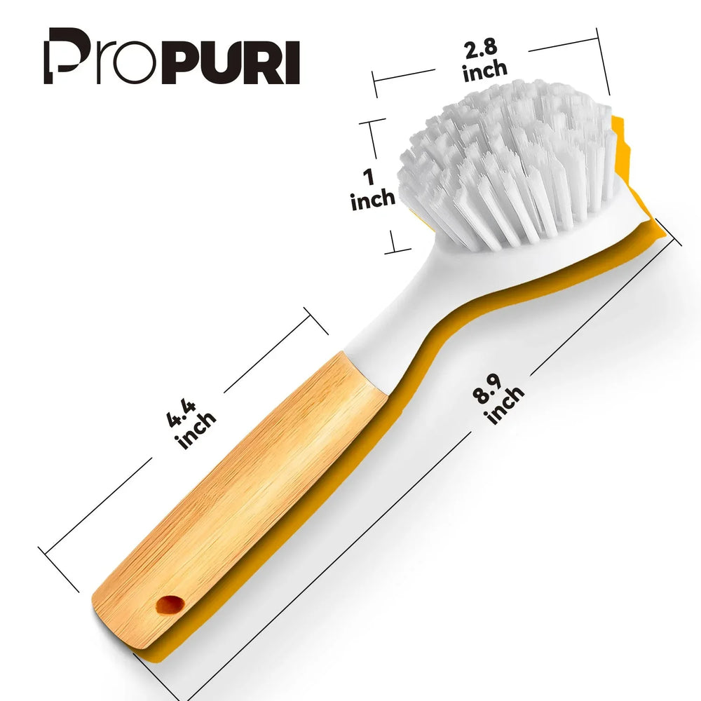 propuri Dish Brush Set with Bamboo Handle, Kitchen Scrub Brush,3 Pack Yellow White Black - USA MEGA SHOP