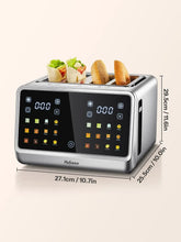 Stainless steel 4-slice toaster with touchscreen display and side vents