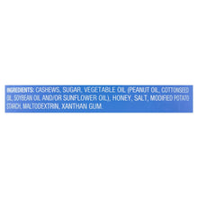 Honey roasted cashews ingredients panel on canister label