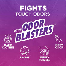 Odor Blasters promotional graphic showing icons for sweat, body odor, and damp clothes