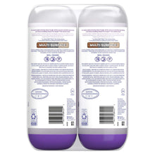 Swiffer Power Mop refill solution bottles, back labels shown, purple liquid base