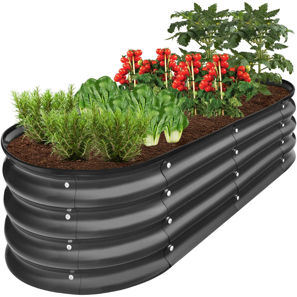 Best Choice Products 4x2x1ft Outdoor Raised Metal Oval Garden Bed, Planter Box for Vegetables, Flowers - Charcoal - USA MEGA SHOP