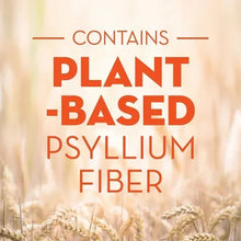 Plant-based psyllium fiber supplement label, contains psyllium fiber