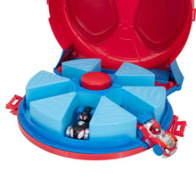 Red action launch carry case open with blue launch platform and vehicle figures