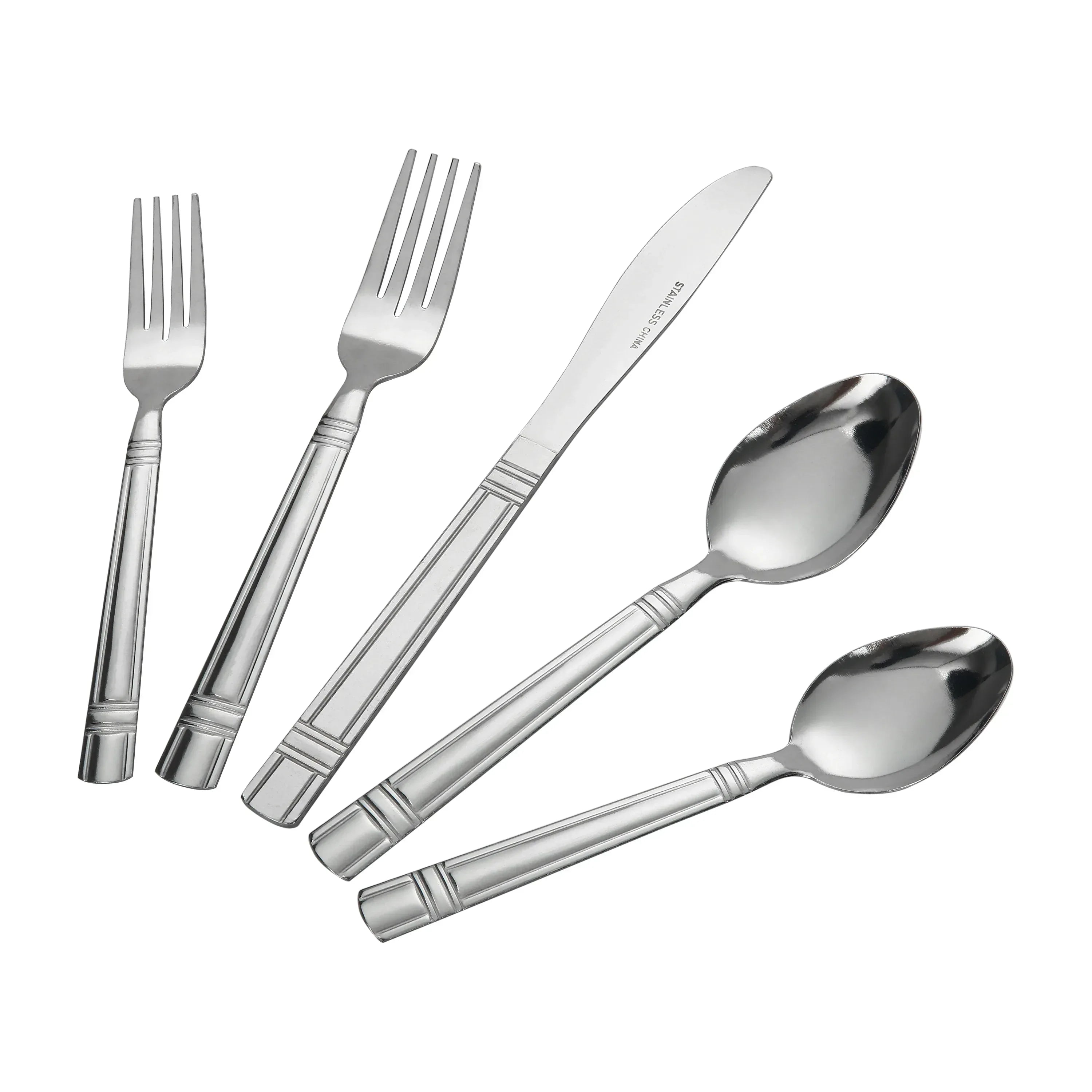 Mainstays 49 Piece Elena Adult Stainless Steel Flatware and Organizer Tray Value Set Silver, Service for 8