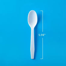 White plastic spoon with 5.98 in length mark