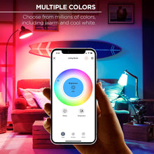 Smart LED bulb app on smartphone showing multicolor light controls