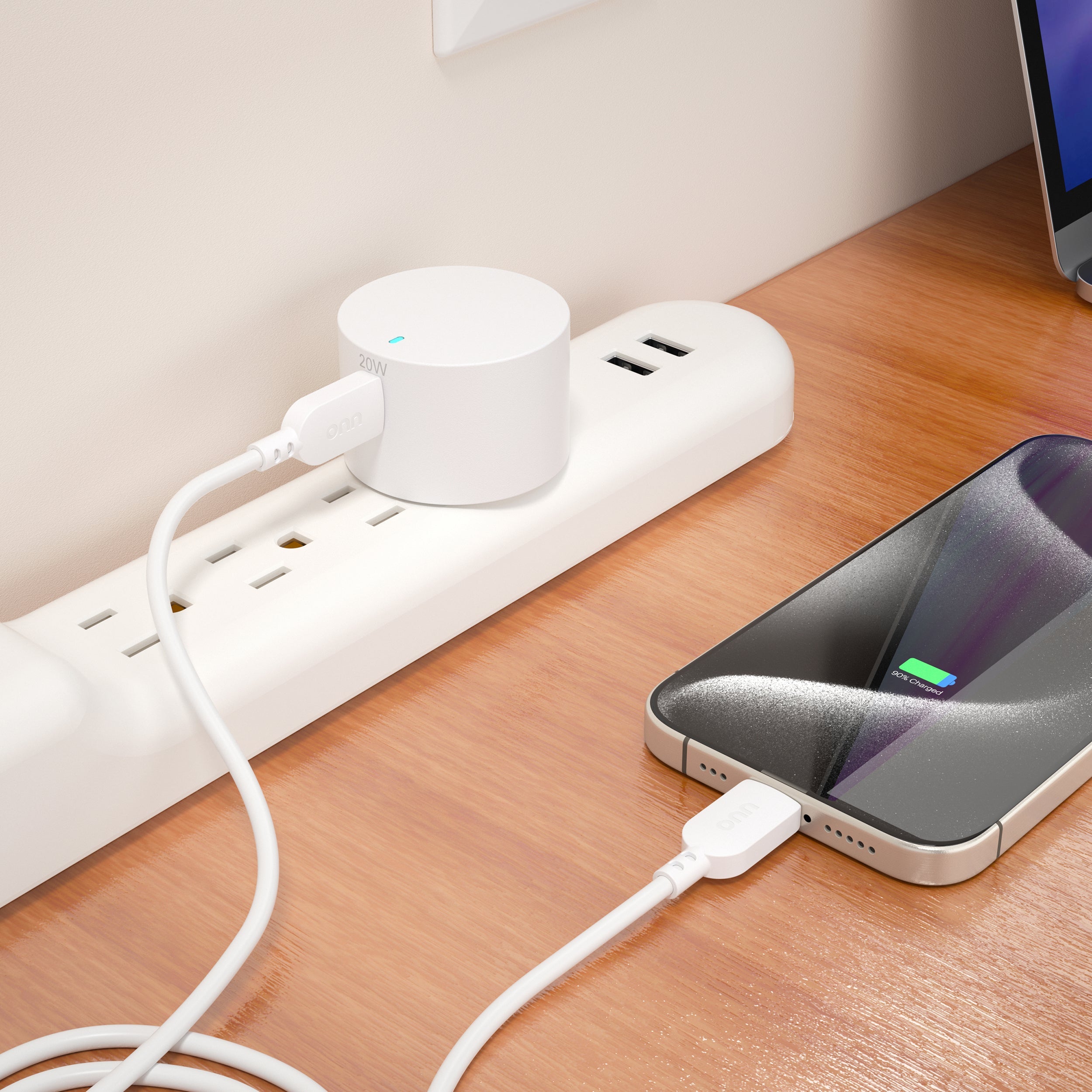 onn 20W Single USB-C Port Wall Charger with 3ft C-C Cable, Fast Charging, USB-IF Certified,Foldable Plug, White - Compatible with iPhone 17/16/15 Series, Galaxy, Note, Pixel, iPad Pro, & More
