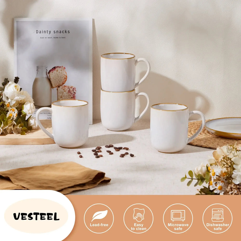 Vesteel Coffee Mug Set of 4, Ceramic Coffee Cups with Handles, 14oz Handmade Reactive Glaze Mugs Set for Coffee Tea Milk, Mug Gifts for Thanksgiving Day Anniversary, Gifts for Men, women, Home, Office and Restuarant