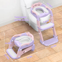 Toddler potty training seat and step stool in pink and lavender with comfort cushion