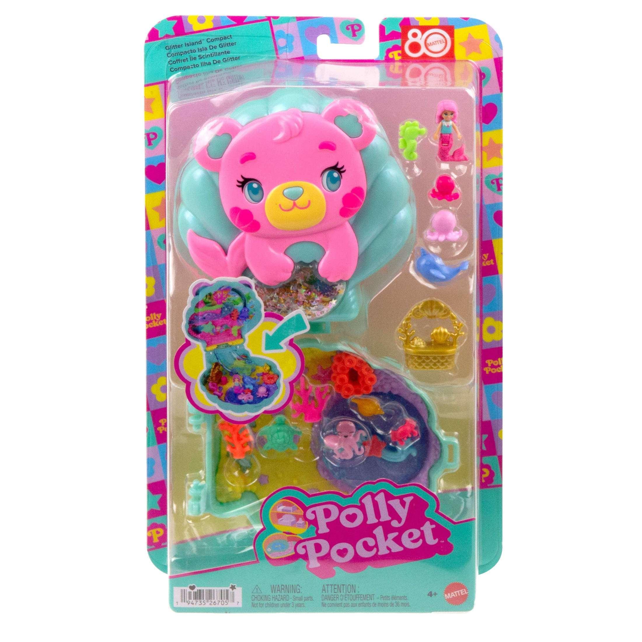 Polly Pocket Glitter Island Compact Playset with 1 Micro Mermaid Doll and Ocean Pets, Travel Toy with Themed Accessories - USA MEGA SHOP
