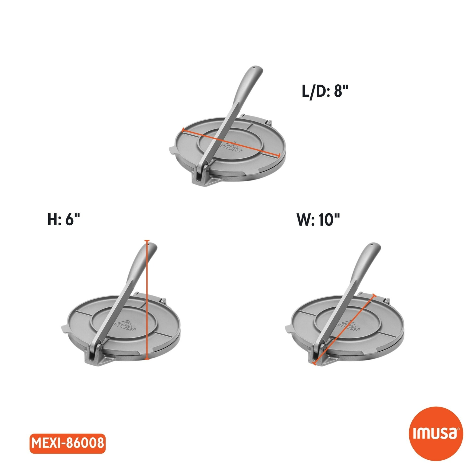 IMUSA 8in Cast Aluminum Tortilla Press, Gray