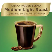 Decaf coffee mug with 'Medium Light Roast' label and coffee beans
