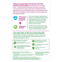 Culturelle Kids probiotic chewable tablets box, informational back panel with icons