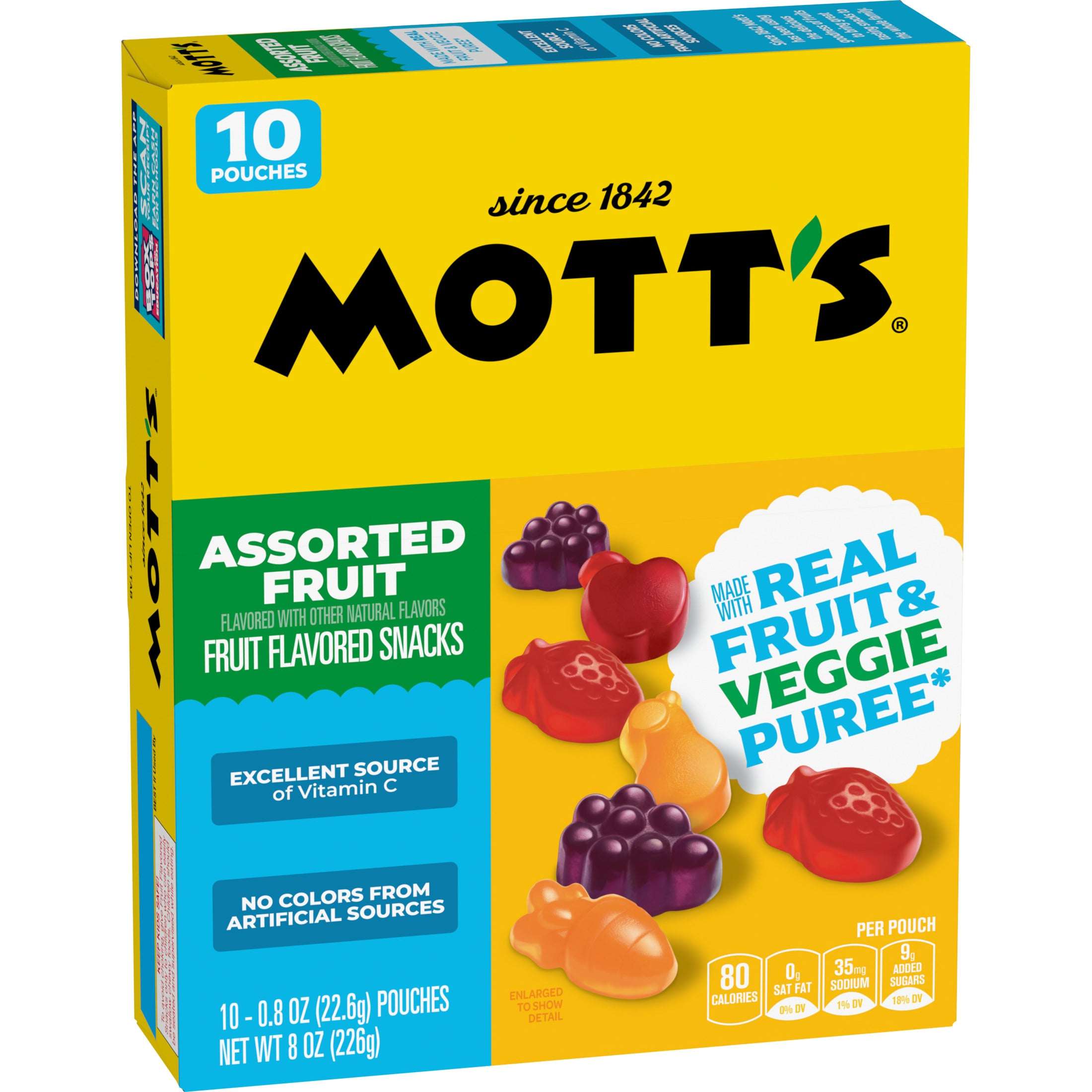 Mott's Fruit Flavored Snacks, Assorted Fruit, Gluten Free Snack, 10 Count, 8 oz