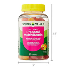 Prenatal multivitamin gummy bottle shown with 3 in width and 5.5 in height