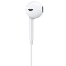 White wired in-ear earbuds with L/R markings and microphone grille