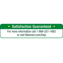 Satisfaction guaranteed label with support phone and Walmart.com/help
