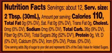 Nutrition Facts panel for maple syrup, about 12 servings and calories 110