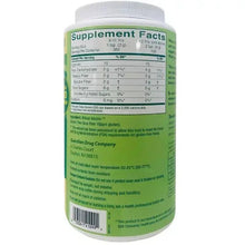 Prebiotic fiber supplement powder bottle with white cap, green back label