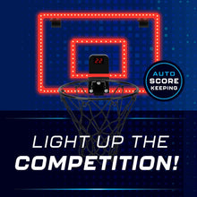 Over-the-Door basketball hoop with LED scoring display and hoop net