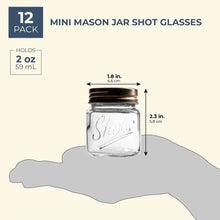 Mini mason jar shot glass with copper lid, clear glass, side profile