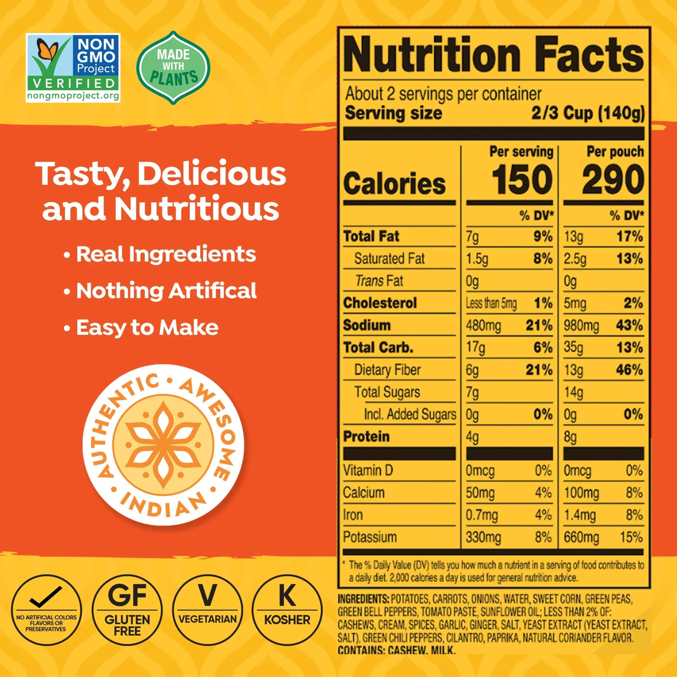 Tasty Bite Vegetable Tikka Masala 10oz - Creamy vegetable curry