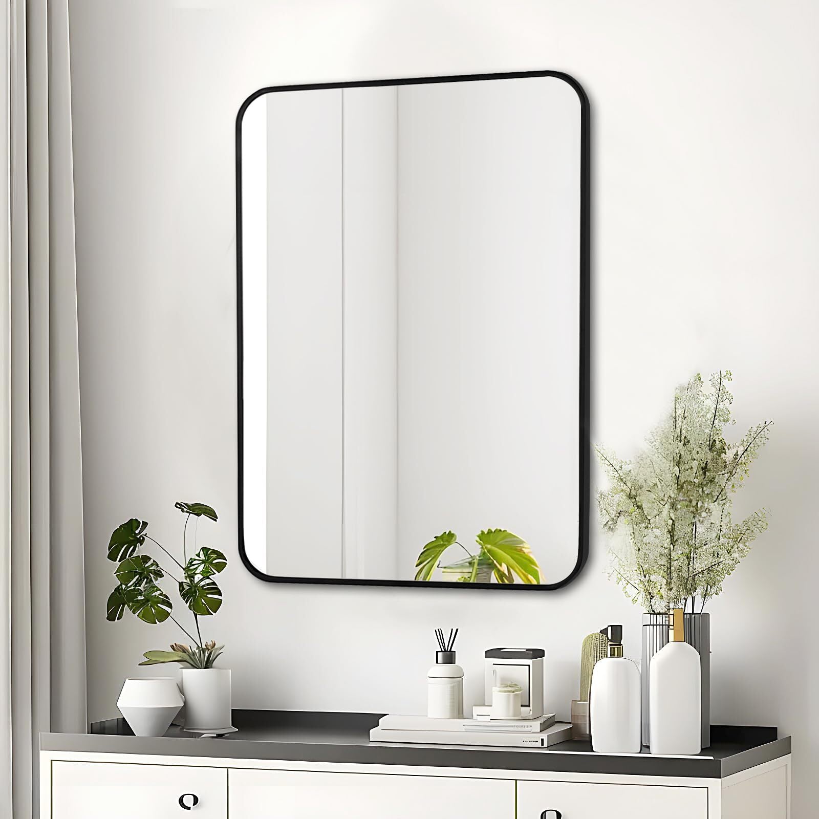 Lumora 28"x20.2" Bathroom Mirror with Round Edge Wall- Mounted Mirror, Black