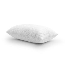 White memory foam cluster bed pillow with quilted top and curved shape