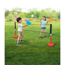 Outdoor paddle ball set with two goal posts, net, and ball
