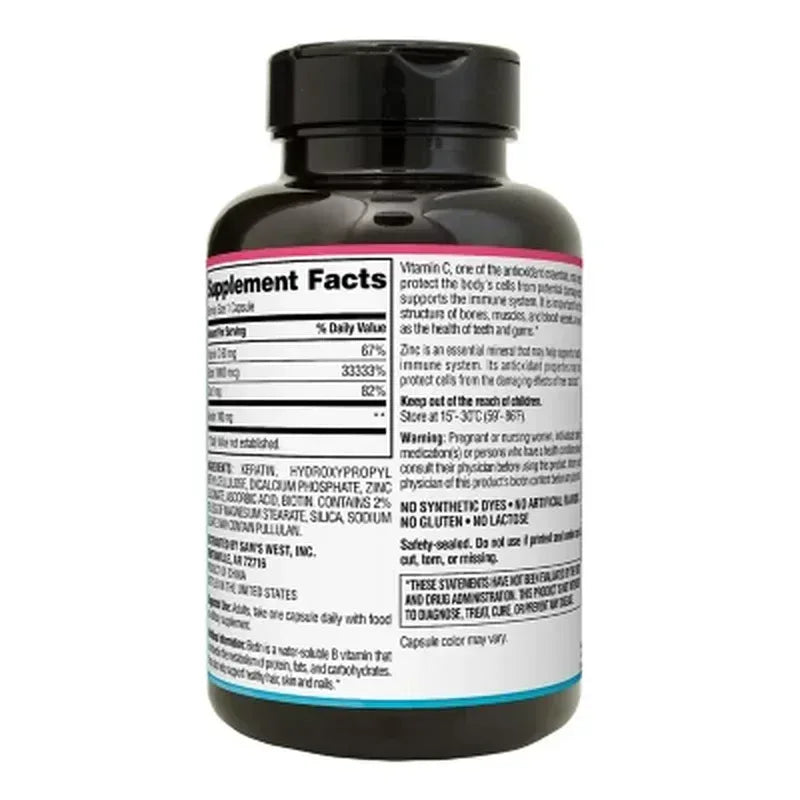 Member’s Mark Biotin 10,000 mcg with Keratin 100 mg Capsules, 250 Count